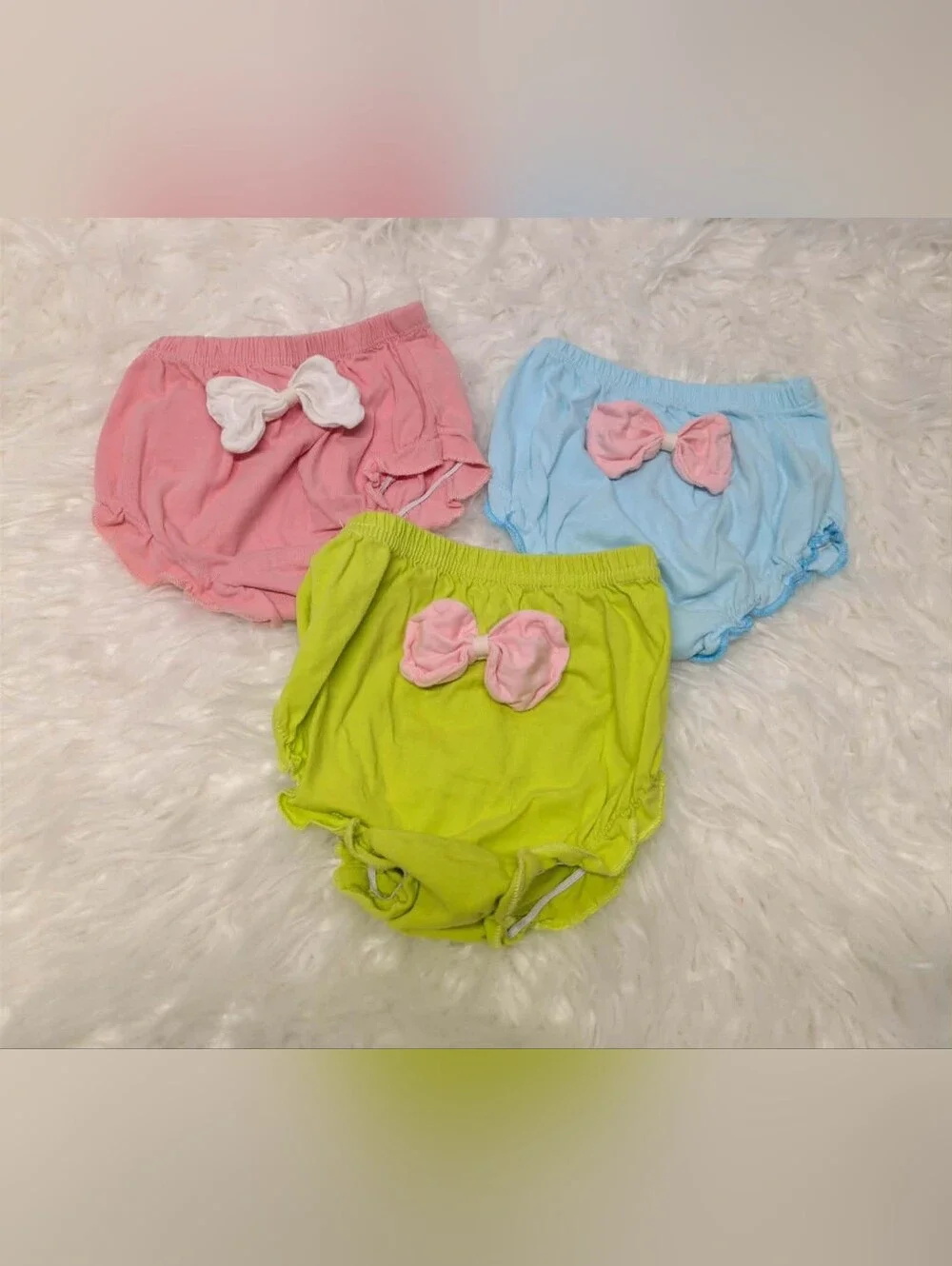 3pc Cute Cotton Bow Baby Bloomers Shorts - Pink, Blue, Lime